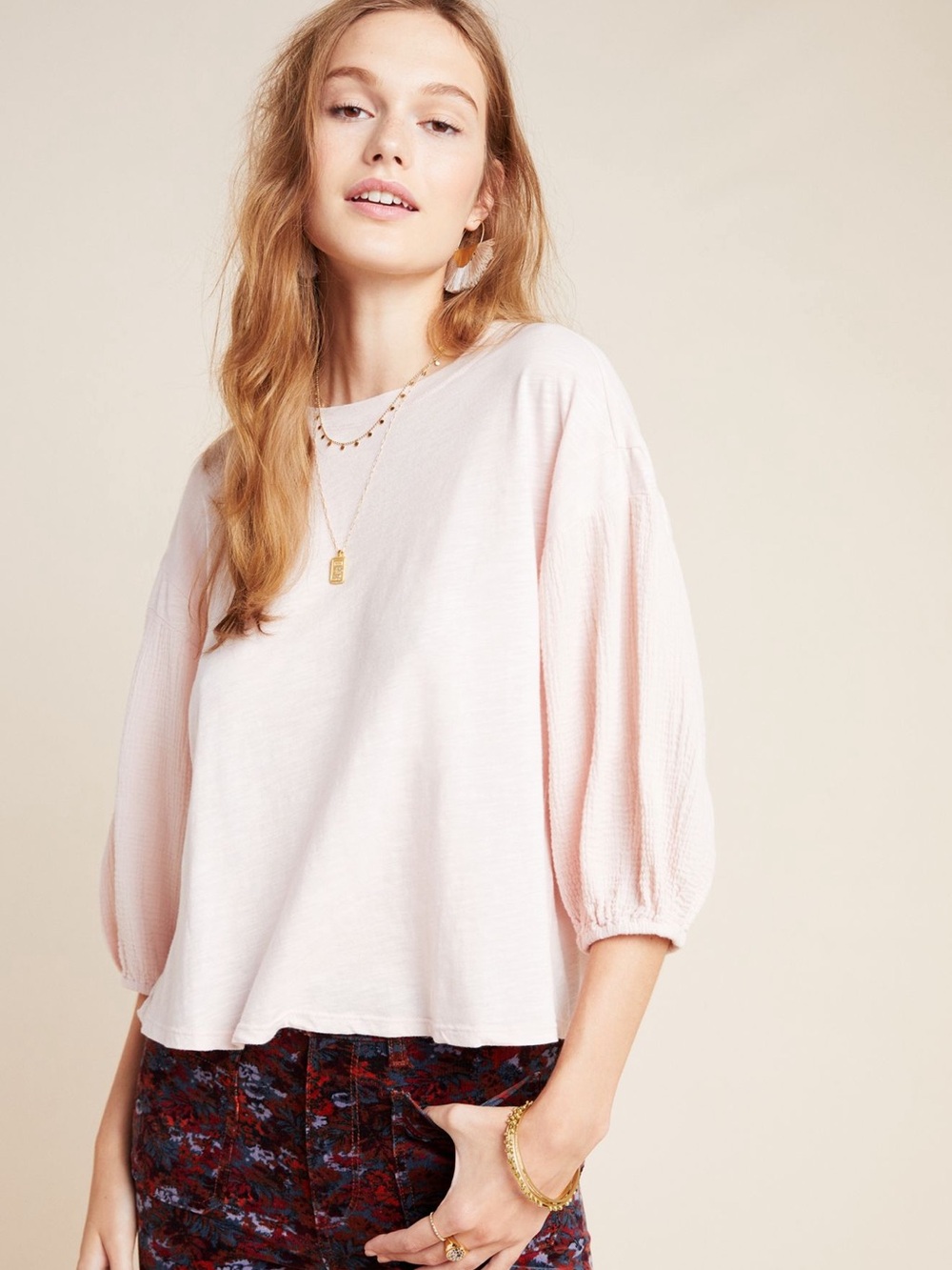 Anthropologie x Velvet and Graham Margot Knit Gauze Sleeve Top. M